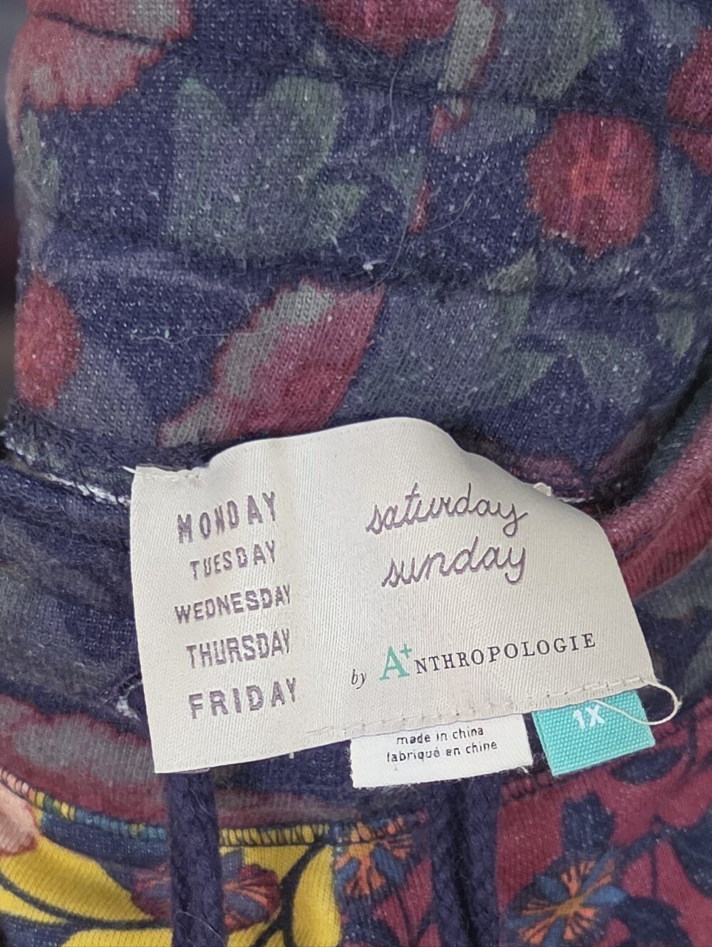 Anthropologie Navy, Burgundy & Yellow Floral Harem Joggers - Picture 2 of 4